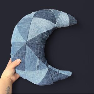 Handmade Patchwork Denim Moon Pillow